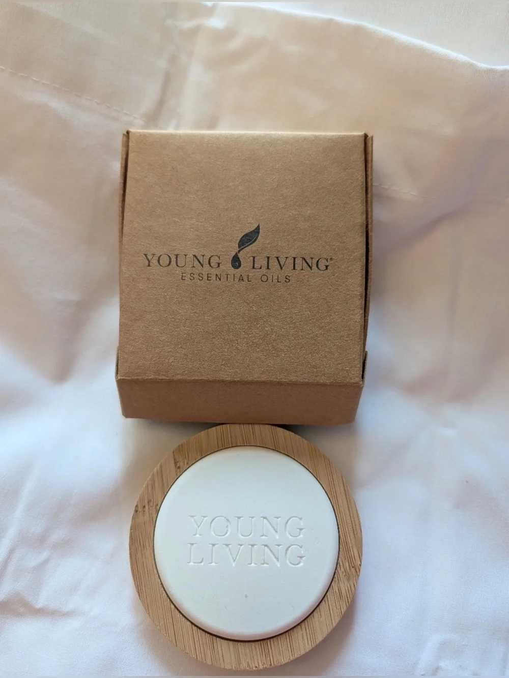 ✨NIB✨Young Living Essential Oils Bamboo Ceramic Coaster - White & Natural Wood